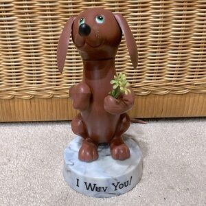 Vintage R. Dakin & Co. 1970 Plastic Standing Dachshund Dog Figurine "I Wuv You"!